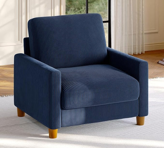 Welzona 35.3" Couches for Living Room, Comfy Blue Couch Single with 22.5" Deeper Seat, Accent Chair Tool-Free Setup, Reading Chair 440lbs Support, Corduroy Couch for Bedroom, Apartment, Office