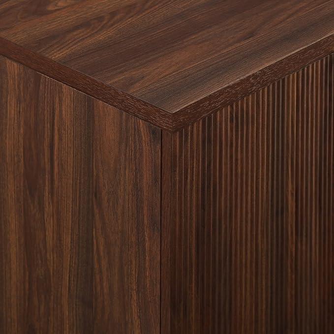 Walker Edison Reema Fluted 4-Door Kitchen Sideboard Buffet Console, 69 Inch, Gold,Dark Walnut