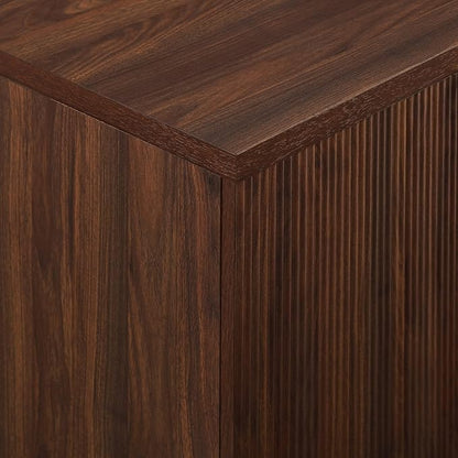 Walker Edison Reema Fluted 4-Door Kitchen Sideboard Buffet Console, 69 Inch, Gold,Dark Walnut