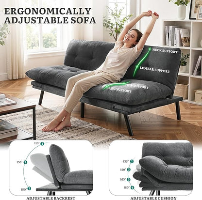 YITAHOME Convertible Futon Sofa Bed with Adjustable 3 Color Light Strip, 70" Folding Futon Set for Living Room Home Office Aprtment, Modern Futon Couch with Adjustable Backrest & Armrests, Grey