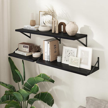 Axeman Deep Floating Shelves - 20 Inch Black Floating Shelves Set of 2-12 Inch Deep Wood Wall Shelves for Living Room Bathroom Kitchen