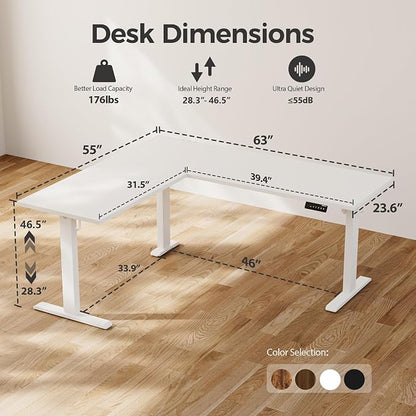 Agilestic 75 Inch L Shaped Standing Desk Adjustable Height, Corner Standing Desk, Sit Stand Up Computer Table, Splice Board, White