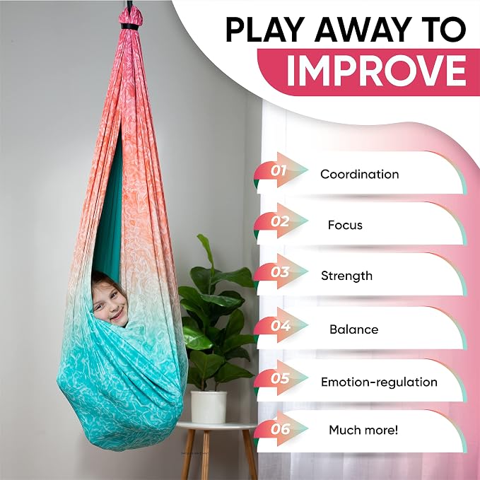 Indoor Sensory Swing for Kids or Outdoor – Holds 300lbs, Double-Layer, & 360° Swivel, Calming Compression Therapy Swing Hammock for Kids & Adults with All Hardware – Sensory-Motor Toys & Gifts