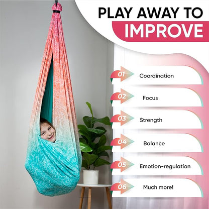 Indoor Sensory Swing for Kids or Outdoor – Holds 300lbs, Double-Layer, & 360° Swivel, Calming Compression Therapy Swing Hammock for Kids & Adults with All Hardware – Sensory-Motor Toys & Gifts