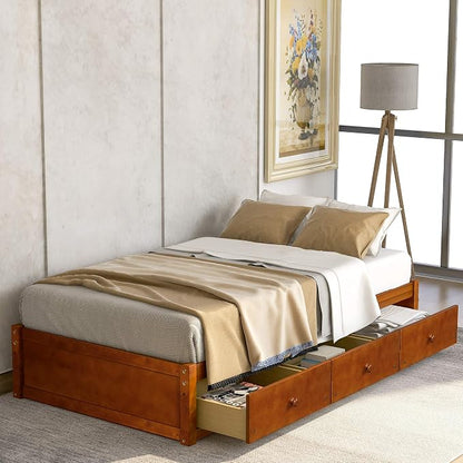 Merax Wood Captain's Platform Storage Bed with 3 Drawers,Classic Bed Frame No Box Spring Needed Twin, Oak