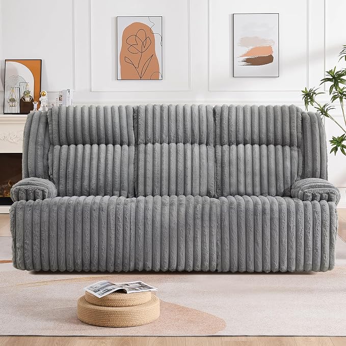 Oversized Reclining Sofa with Flip-Up Middle Backrest, Manual 3 Seater Recliner Sofa, Wall Hugger Recliner Couch with Outlets/USB Ports for Living Room, Bedroom(Gray, Sofa)
