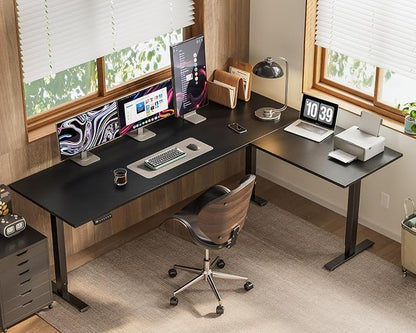 OffiGo 71 Inch Reversible L Shaped Electric Standing Desk, Height Adjustable Corner Stand up Desk, Ergonomic Large Lift Computer Table for Home, Office, Workstation, Black