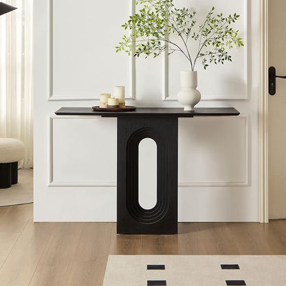 LKTART 47" MDF Console Table for Entryway, Narrow Entryway Table with Unique Loopback Design, Couch Table Behind Sofa with Single Loop-Leg for Living Room Hallway Foyer, Black