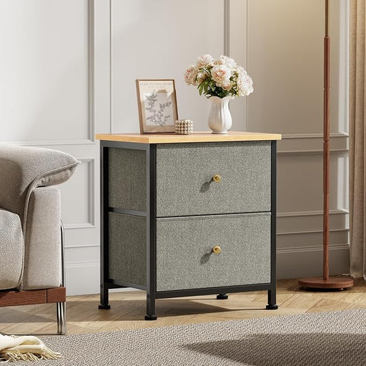 DUMOS Night Stands Set of 2, Bedside Table for Bedroom, Small Dresser | Side/End Table with 2 Fabric Drawers, Storage Cabinet Furniture, 20 Inch Night Stand for Closet, Entryway, Ink Green 2Pack