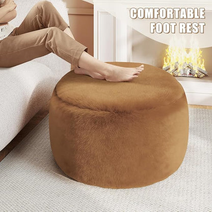 Gericco Round Pouf Ottoman Foot Rest, 29 X 18Inch Floor Poufs Footstool, A Round Modern Foam Filled Foot Stool for Living Room, Home, Nursery, Dorm (Orange, 29Inch)