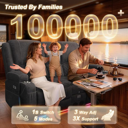Power Recliner Loveseat Recliner with Massage and Lumbar Heating, Home Theater Reclining Loveseat with Flip Console, RV Couch Wall Hugger with 2 Speakers, Storage, USB, Outlet & LED (Velvet,Grey)