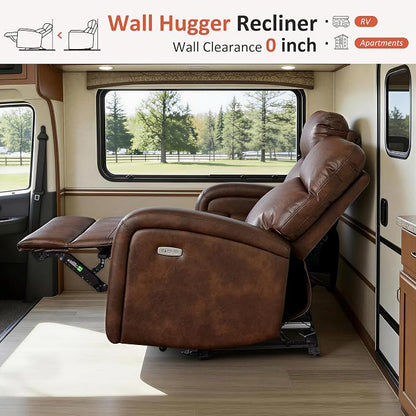 MCombo Zero Wall Recliner Loveseat, 2-Seat Power Wall Hugger Sofa with USB & Type-C Dual Ports, for Small Space, Living Room, RV PR646 (Dark Brown, Loveseat)