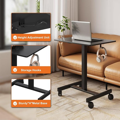 18.9 * 25.6 inch Mobile Standing Desk,T Shaped Pneumatic Adjustable Height Stand Up Desk,with Lockable Wheels,Ergonomic Standing Side Table for Home Office Work Computer Workstation Black+Gray