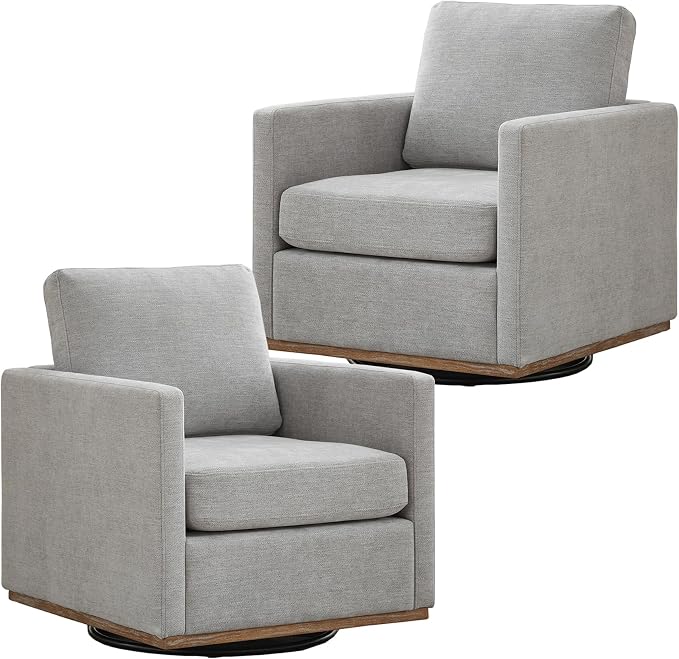 Grey Swivel Accent Chair Set of 2, 360 Degree Square Swivel Chair for Living Room, Mid Century Modern Upholstered Barrel Chair,Comfy Sofa Armchairs for Bedroom,Nursery,Chenille-1