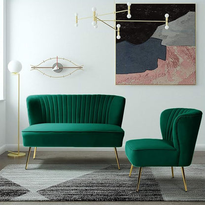 TINA'S HOME Contemporary Velvet Loveseat Sofa, Upholstered Loveseat Couch with Golden Metal Legs, Small Tufted 2-Seat Sofa Armless Love Seat for Living Room, Bedroom, Apartment Small Spaces, Green