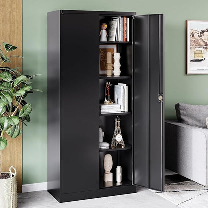 Metal Garage Storage Cabinet with Locking Doors,Steel Tool Cabinets with Adjustable Shelves for Home,Office,Garage,Warehouse Organisieren(Black)