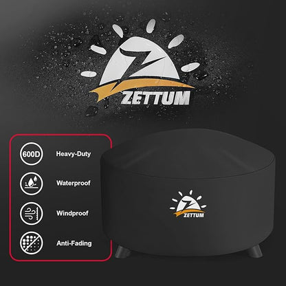 Zettum Fire Pit Cover Round 50 Inch - Outdoor Firepit Cover Heavy Duty & Waterproof, 600D Patio Fire Table Cover Large Gas Fire Pit Accessories Fade & Weather Resistant - 50 x 50 x 24 Inch