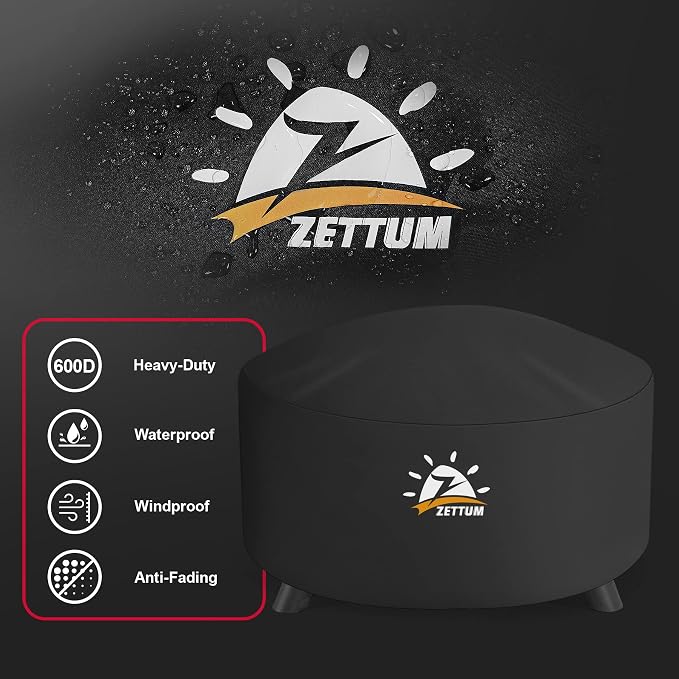 Zettum Fire Pit Cover Round 44 Inch - Outdoor Firepit Cover Heavy Duty & Waterproof, 600D Patio Fire Table Cover Gas Fire Pit Accessories Fade & Weather Resistant - 44 x 44 x 24 Inch