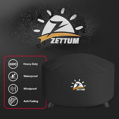 Zettum Fire Pit Cover Round 36 Inch - Outdoor Firepit Cover Heavy Duty & Waterproof, 600D Patio Fire Table Cover Gas Fire Pit Accessories Fade & Weather Resistant - 36 x 36 x 20 Inch