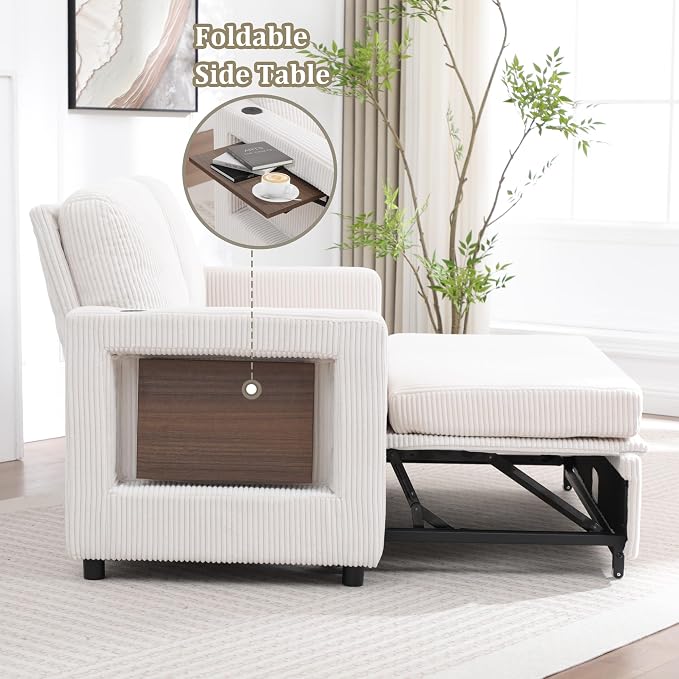 3 in 1 Folding Convertible Sleeper Sofa Bed Pull Out Couch with Side Pockets USB Port Side Table Loveseat Sofa Bed with Adjustable Backrest for Living Room Bedroom 66" Beige 2 SEAT