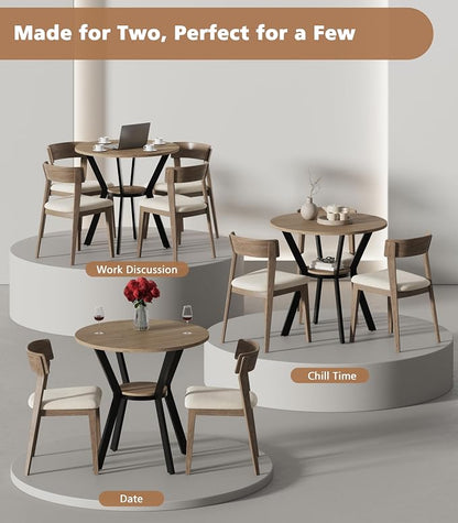 MECHYIN Round Dining Table, 31.5" Small Kitchen Table with Storage, Space Saving Dining Table, Rustic Wood Table with Metal Legs for Apartment, Dining Room & Kitchen Nook
