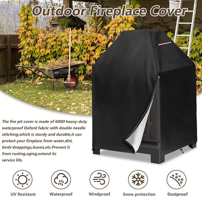 Outdoor Fireplace Cover,Heavy Duty 600D Square Chiminea Fireplace Cover,Pagoda Fire Pit Cover,25" L x 25" W x 39" H,Black.