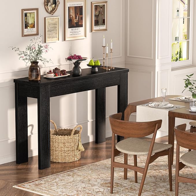 Armocity Console Table, Small Farmhouse Wood Entryway Table, Sofa Tables Narrow Long Behind Couch, Entry Table for Entrance, Hallway, Living Room, 32", Embossed Black