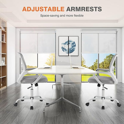Sweetcrispy Home Office Managerial Executive Chair, Ergonomic Mesh Adjustable Swivel Mid-Back Computer Desk Chair with Comfortable Lumbar Support, Comfy Arms for Bedroom,Study