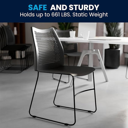 Flash Furniture HERCULES Series 661 lb. Capacity Black Stack Chair with Air-Vent Back and Black Powder Coated Sled Base