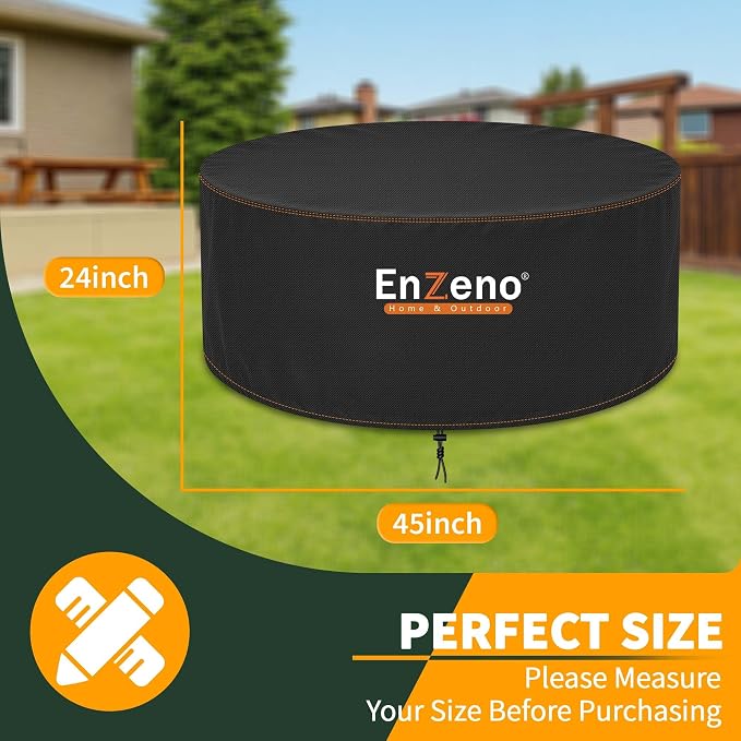 Enzeno Fire Pit Cover Round,45inch Outdoor Round Firepit Cover,Waterproof Oxford Cloth Patio Fire Table Cover for Outdoor Fire Pit,Fits 43-45 inch Gas Firepit/Bowl(45"Dia X 24"H)
