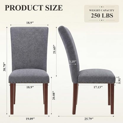 MALOL Dining Chairs Set of 2, High Back Dining Chair with Wood Legs and Nailhead Trim, Modern Padded Kitchen Room Chairs for Dining Room/Restaurant, Grey