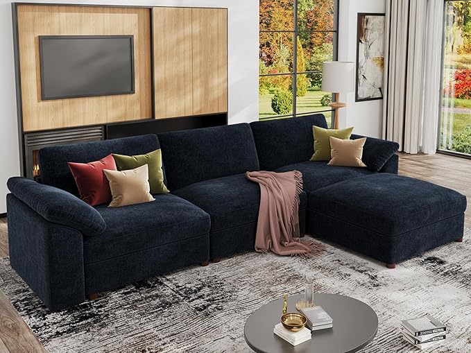 EASE MOOSE Blue Sectional Modular Sofa,Oversized L Shape Sectional Couch Wide Deep seat Sectional Sofa, Removable Cover