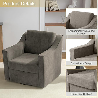 Swivel Accent Chair, 360° Swivel Upholstered Club Armchairs for Living Room, Comfy Single Sofa Reading Chair with Deep Seat, Metal Swivel Base, Chenille Fabric, Sand