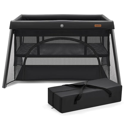HARPPA Travel Crib, Lightweight Portable Crib Requires No Assembly, Foldable Pack and Play for Baby and Toddlers, Compact Play Yard with Bed,Black
