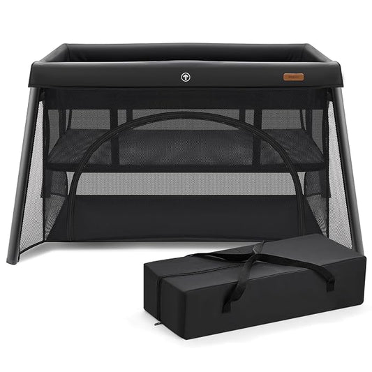 HARPPA Travel Crib, Lightweight Portable Crib Requires No Assembly, Foldable Pack and Play for Baby and Toddlers, Compact Play Yard with Bed,Black