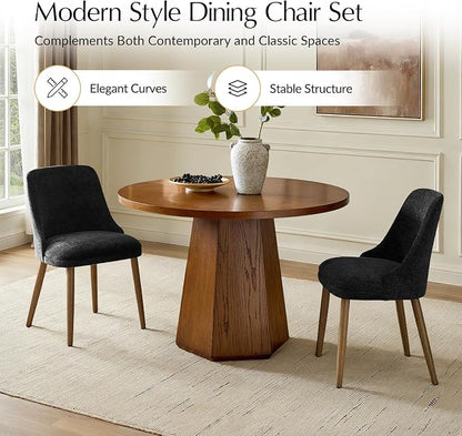 Upholstered Dining Chairs Set of 4, Fabric Dining Room Chairs with Curved Backrest, Solid Wood Legs, Modern Kitchen Chairs for Dining Room Living Room, Black