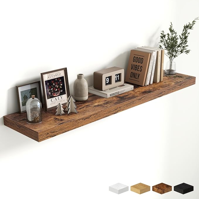 48 Inch Floating Shelves for Wall - 10 Inch Deep Fireplace Mantel Shelf - Wood Floating Shelves for Wall - Large Storage Shelves Wall Mount for Living Room & Bedroom - Rustic Brown - Set of 1
