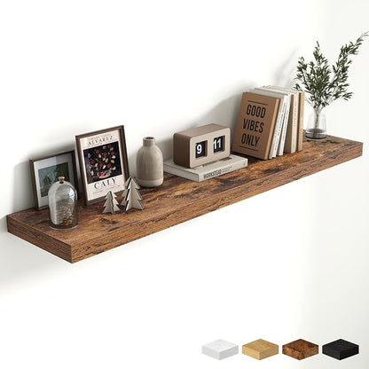 48 Inch Floating Shelves for Wall - 10 Inch Deep Fireplace Mantel Shelf - Wood Floating Shelves for Wall - Large Storage Shelves Wall Mount for Living Room & Bedroom - Rustic Brown - Set of 1
