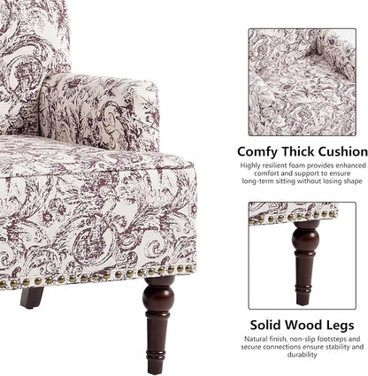 Accent Chair, Mid Century Modern Comfy Armchair for Living Room, Linen Fabric Single Sofa Lounge for Reading Bedroom Apartment Waiting Room with Wood Legs (Rococo Plum, Set of 2)