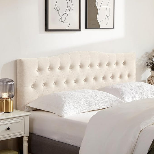 Tufted Headboard California King Size, Sturdy Solid Wood Head Board, Beige | Upholstered California King Headboard with Solid Wood Legs, Adjustable Height 37-51 in, Fabric Button Diamond HeadBoards