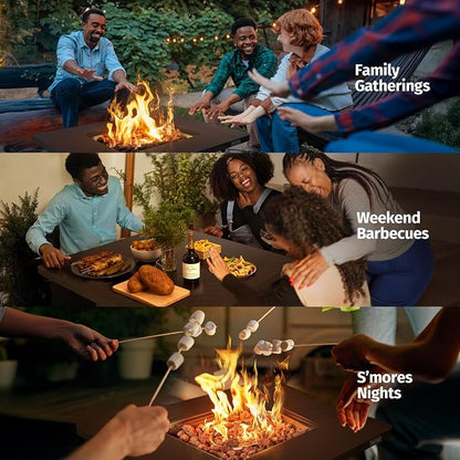 East Oak 32" Outdoor Propane Fire Pit Table | 50,000 BTU Gas Fire Pit Table for Outside with Magnetic Lid | Storage Basket & Lava Rocks | CSA Certified for Patio, Garden & Backyard | Brown
