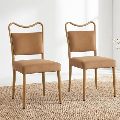 Velvet Dining Chairs Set of 6, Upholstered Dining Chairs with Wood Grained Metal Frame, Mid Century Modern Velvet Chairs for Dining Room, Kitchen and Restaurant,Velvet Brown