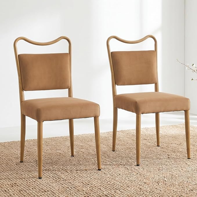 Velvet Dining Chairs Set of 2, Upholstered Dining Chairs with Wood Grained Metal Frame, Mid Century Modern Velvet Chairs for Dining Room, Kitchen and Restaurant,Velvet Brown