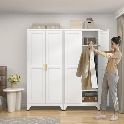 UNICOLY Armoire Wardrobe Closet with Doors, 71'' Wardrobe Cabinet with Hanging Rod, Metal Closet with 2 Adjustable Shelves for Bedroom School, Employee, Gym, Armarios De Ropa para Dormitorio, White
