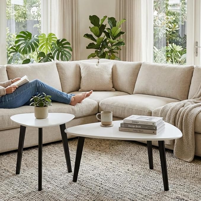 Nesting Coffee Table Set of 2-Mid Century Moder Coffee Table | Guitar Pick Stacking Tables with Solid Wood Legs,Small Coffee Tables for Small spaces,Living Room,Balcony