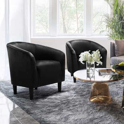 Topeakmart Velvet Accent Chair, Comfy and Modern Velvet Club Chair with Armrest and Sturdy Legs for Living Room/Bedroom Study, Matte Black, 2PCS