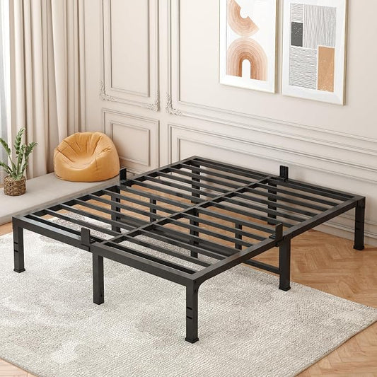 FUIOBYVV King Bed Frame,14 Inch Heavy Duty Metal Platform Bed Frame King Size Support Up to 3500 lbs,No Box Spring Needed,No Shaking,Steel Slat Support,Noise Free,Easy Assembly