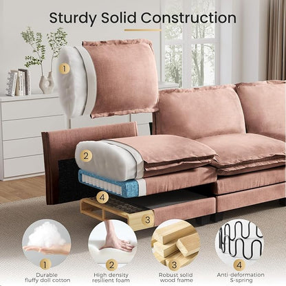 KKL 89 Inch Modular Sectional Sofa, 2 Seater Loveseat Cloud Couch with Deep Seat, Chenille Sectional Couches for Living Room, Apartment, Pink