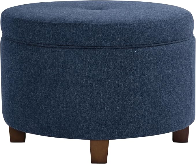 HomePop 24" Large Round Storage Ottoman - Blue Woven Fabric