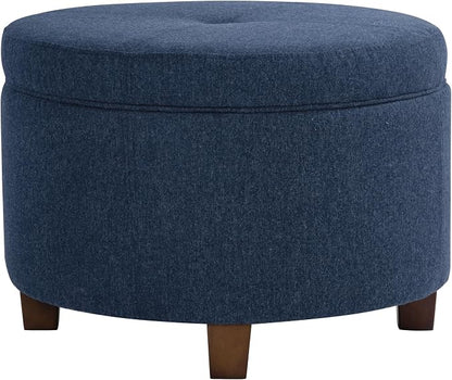 HomePop 24" Large Round Storage Ottoman - Blue Woven Fabric